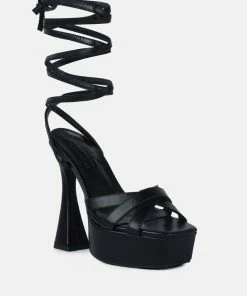 Rag & Co Splitsoul Black Lace Up High Platform Sandal