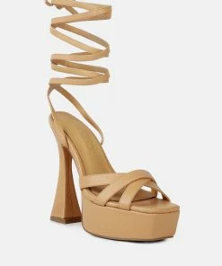 Rag & Co Splitsoul Nude Lace Up High Platform Sandal