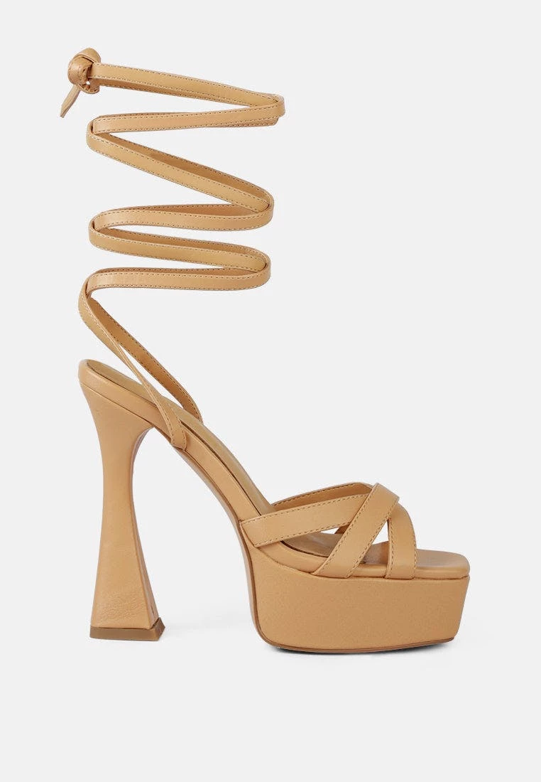 Rag & Co Splitsoul Nude Lace Up High Platform Sandal - Image 2