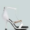 Rag & Co Dakota White Metal Chain Mid Heel Sandals
