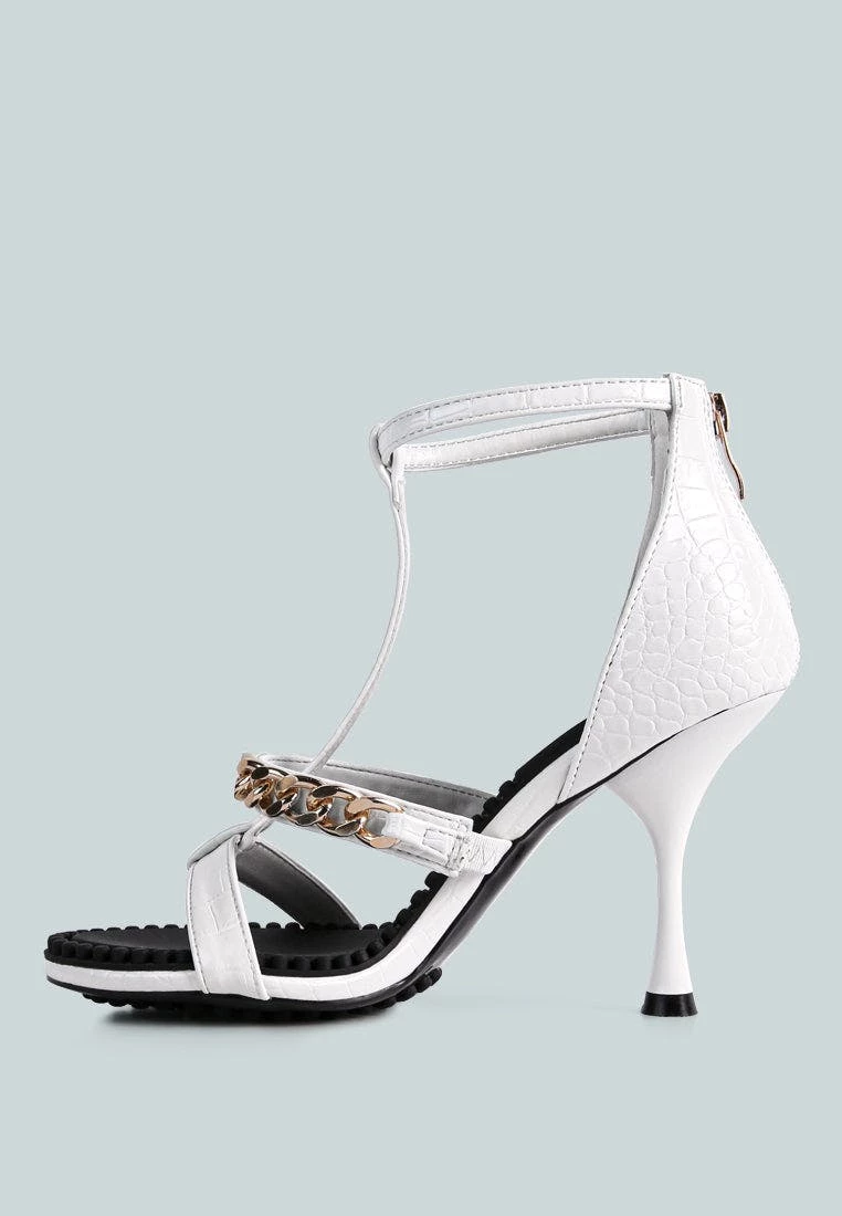 Rag & Co Dakota White Metal Chain Mid Heel Sandals - Image 4