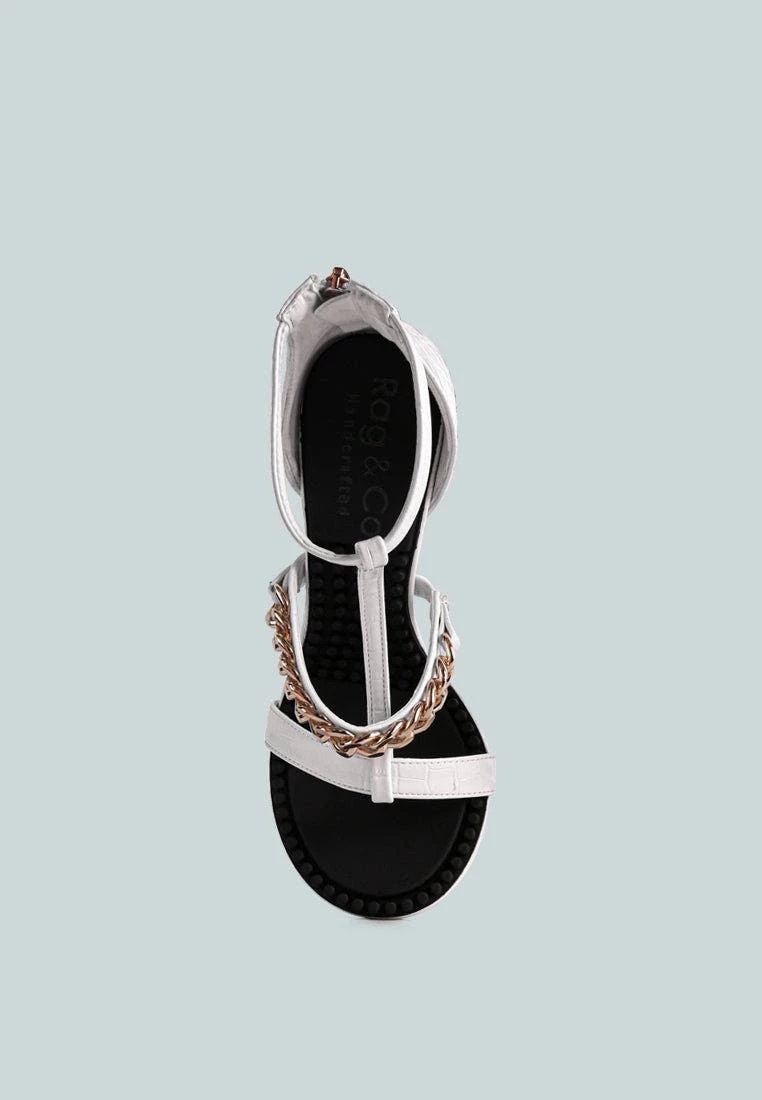 Rag & Co Dakota White Metal Chain Mid Heel Sandals - Image 6
