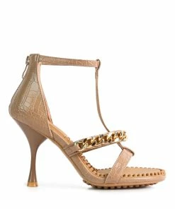 Rag & Co Dakota Latte Metal Chain Mid Heel Sandals