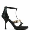 Rag & Co Dakota Black Metal Chain Mid Heel Sandals
