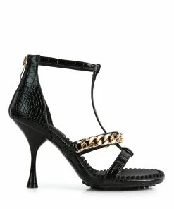 Rag & Co Dakota Black Metal Chain Mid Heel Sandals