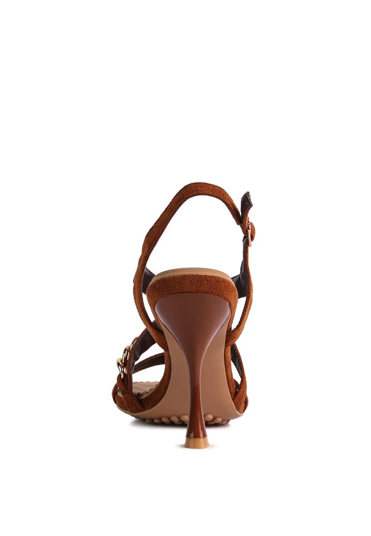 Rag & Co Domeda Tan Metal Chain Mid Heel Sandal - Image 7