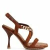 Rag & Co Domeda Tan Metal Chain Mid Heel Sandal