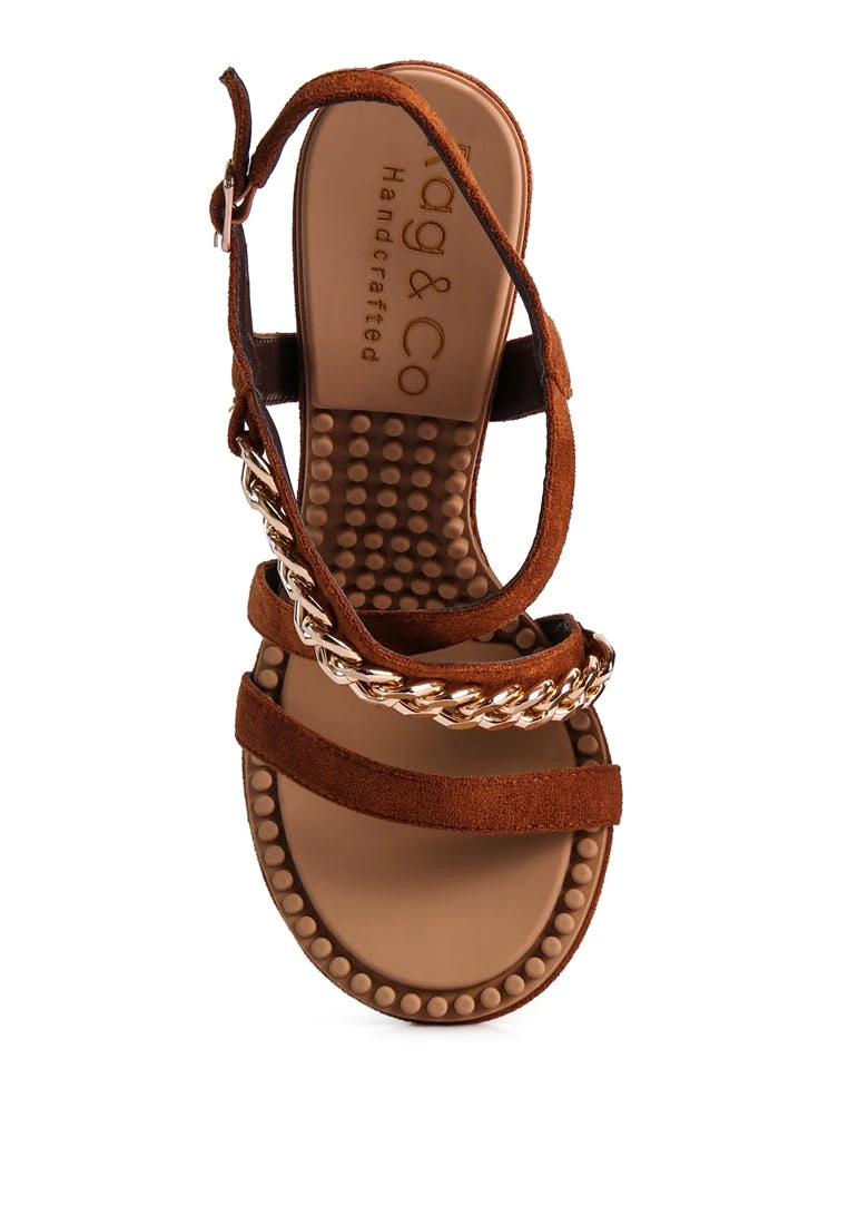 Rag & Co Domeda Tan Metal Chain Mid Heel Sandal - Image 3