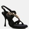 Rag & Co Domeda Black Metal Chain Mid Heel Sandal