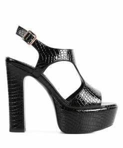 Rag & Co Roft Croc High Heeled Cut Out Sandals In Black