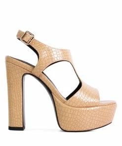 Rag & Co Roft Croc High Heeled Cut Out Sandals In Taupe