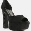 Rag & Co Beaty Black Studded Suede High Block Heeled Sandals