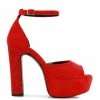 Rag & Co Beaty Red Studded Suede High Block Heeled Sandals