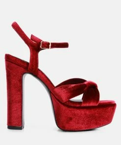 Rag & Co Liddel Burgundy Velvet High Block Heeled Sandals