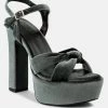 Rag & Co Liddel Grey Velvet High Block Heeled Sandals