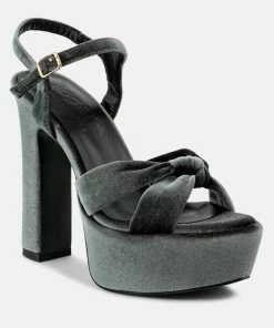 Rag & Co Liddel Grey Velvet High Block Heeled Sandals