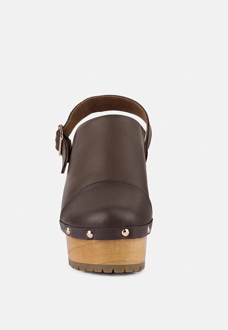 Rag & Co Alona Brown Slingback High Block Heeled Clogs - Image 3