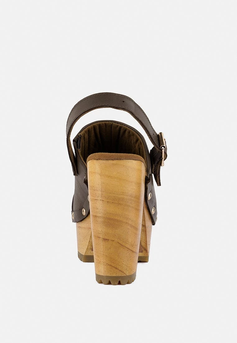 Rag & Co Alona Brown Slingback High Block Heeled Clogs - Image 5