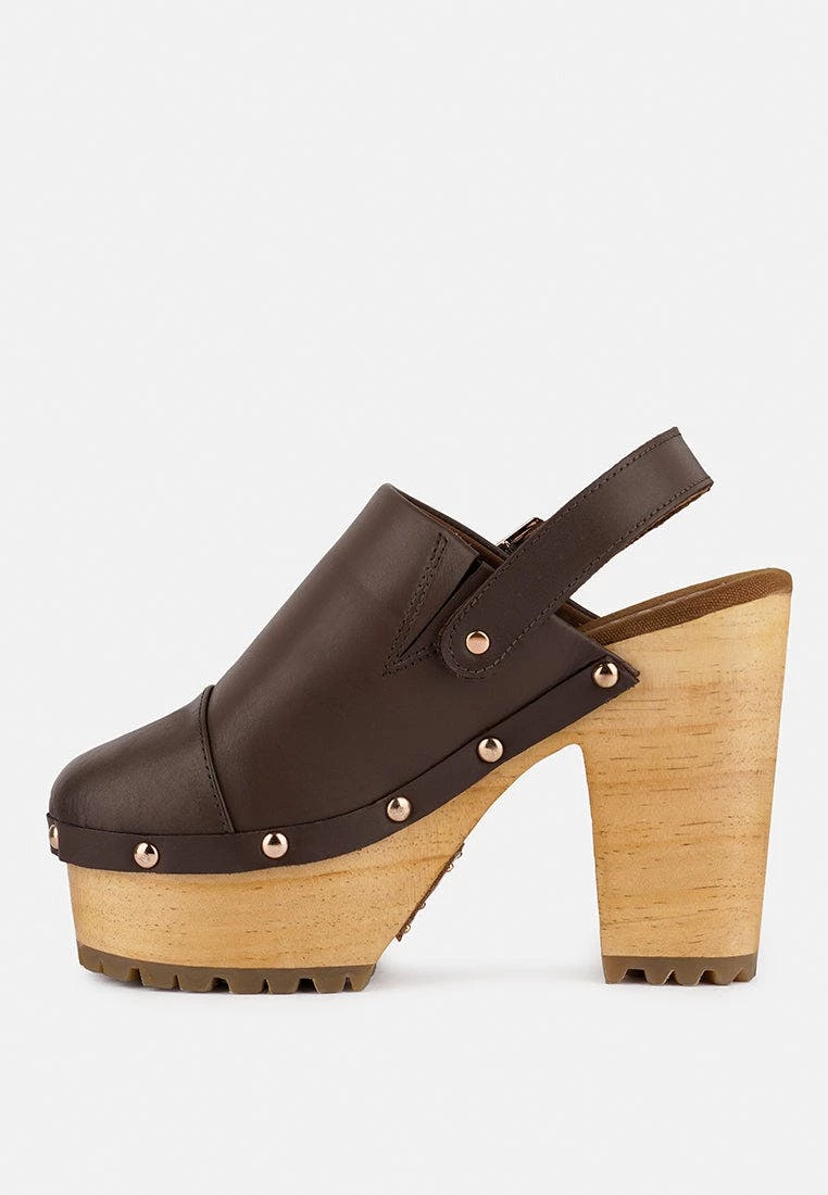 Rag & Co Alona Brown Slingback High Block Heeled Clogs - Image 4