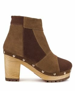 Rag & Co Huron Brown Fine Suede Patchwork Ankle Boots
