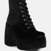 Rag & Co Ashcan Black High Platform Velvet Ankle Boots