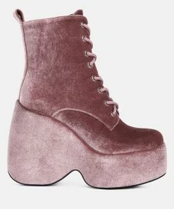 Rag & Co Ashcan Blush High Platform Velvet Ankle Boots