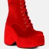 Rag & Co Ashcan Red High Platform Velvet Ankle Boots