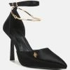 Rag & Co Hobnob Satin High Heeled Anklet Sandals In Black