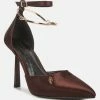 Rag & Co Hobnob Satin High Heeled Anklet Sandals In Dark Brown