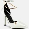 Rag & Co Hobnob Satin High Heeled Anklet Sandals In White