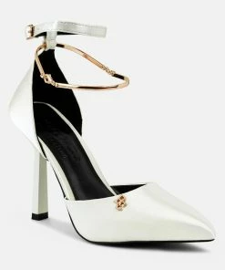 Rag & Co Hobnob Satin High Heeled Anklet Sandals In White
