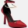Rag & Co Hobnob Satin High Heeled Anklet Sandals In Red
