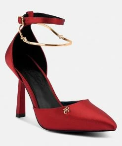 Rag & Co Hobnob Satin High Heeled Anklet Sandals In Red