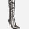 Rag & Co New Expession Grey Metallic Ruched Stiletto Calf Boots