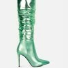 Rag & Co New Expession Mint Green Metallic Ruched Stiletto Calf Boots