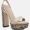 Rag & Co Zircon Beige Rhinestone Patterned High Heel Sandals
