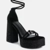 Rag & Co Firecrown Black Rhinestone Platform High Block Sandals