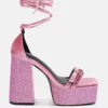 Rag & Co Firecrown Pink Rhinestone Platform High Block Sandals