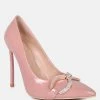 Rag & Co Cktail Buckle Embellished Stiletto Pump Shoes In Blush