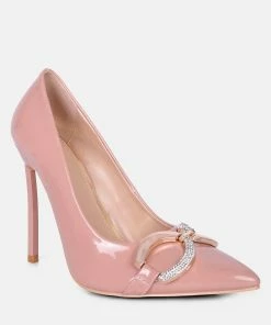Rag & Co Cktail Buckle Embellished Stiletto Pump Shoes In Blush