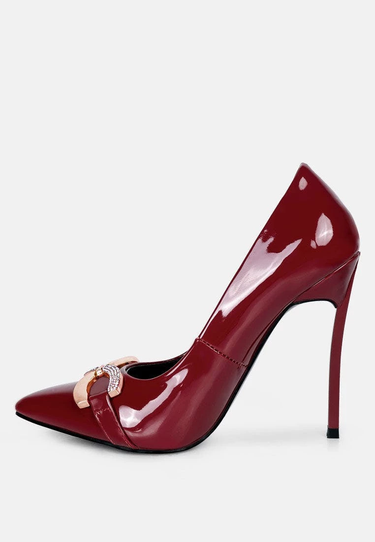 Rag & Co Cktail Buckle Embellished Stiletto Pump Shoes In Burgundy - Image 4