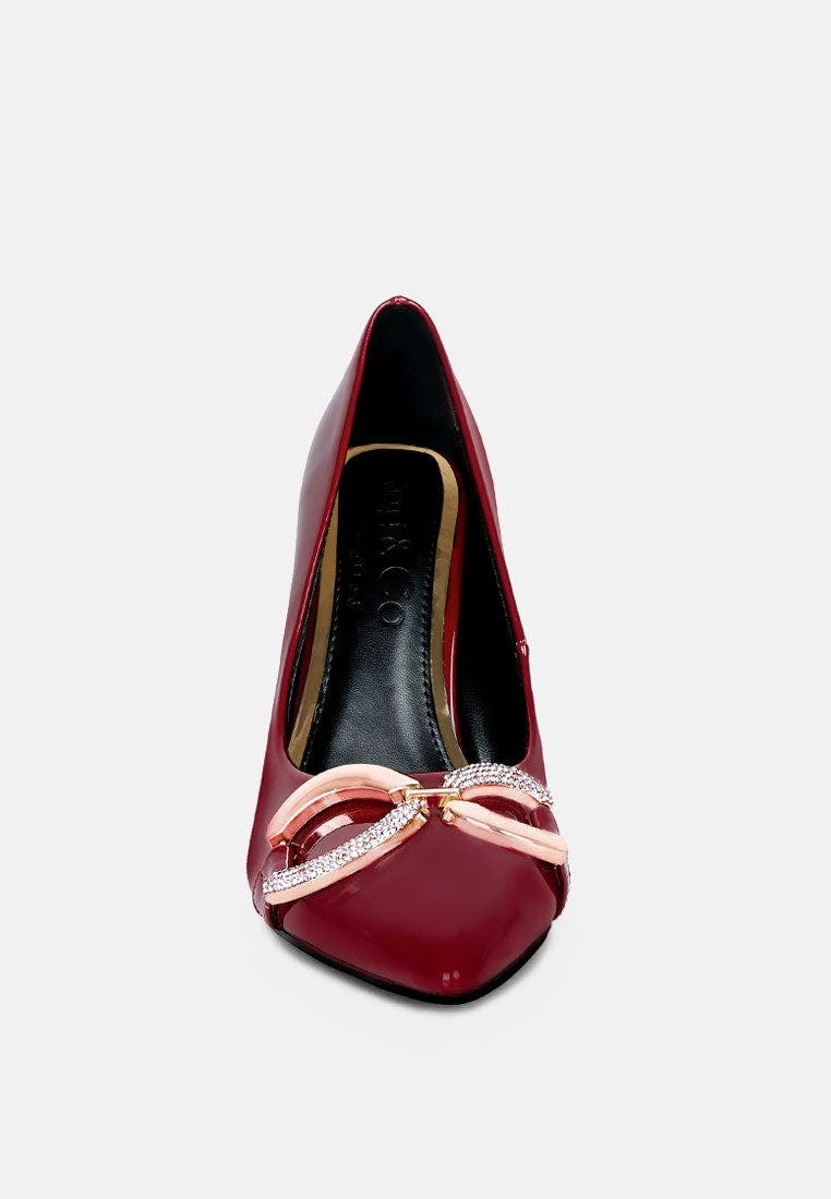 Rag & Co Cktail Buckle Embellished Stiletto Pump Shoes In Burgundy - Image 3