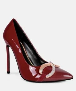 Rag & Co Cktail Buckle Embellished Stiletto Pump Shoes In Burgundy