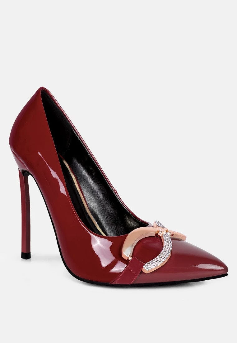 Rag & Co Cktail Buckle Embellished Stiletto Pump Shoes In Burgundy