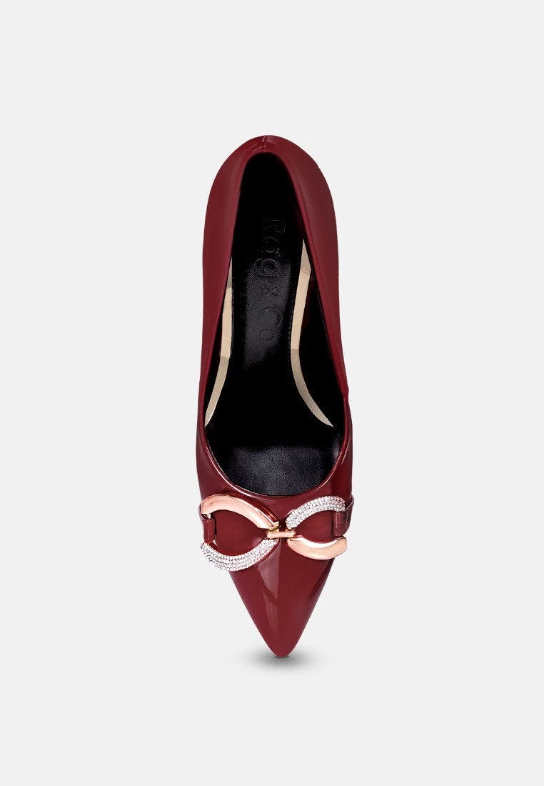 Rag & Co Cktail Buckle Embellished Stiletto Pump Shoes In Burgundy - Image 6