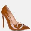 Rag & Co Cktail Buckle Embellished Stiletto Pump Shoes In Camel