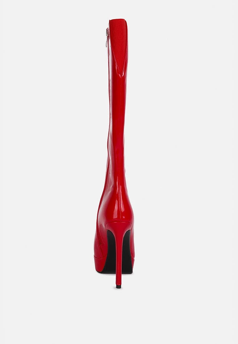 Rag & Co Hatton Red Patent Stiletto High Heeled Calf Boots - Image 5