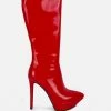 Rag & Co Hatton Red Patent Stiletto High Heeled Calf Boots