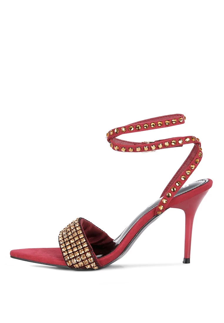 Rag & Co Zurin Burgundy High Heeled Diamante Sandals - Image 3