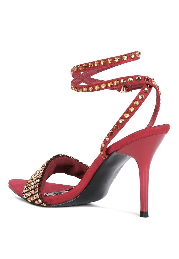 Rag & Co Zurin Burgundy High Heeled Diamante Sandals - Image 4